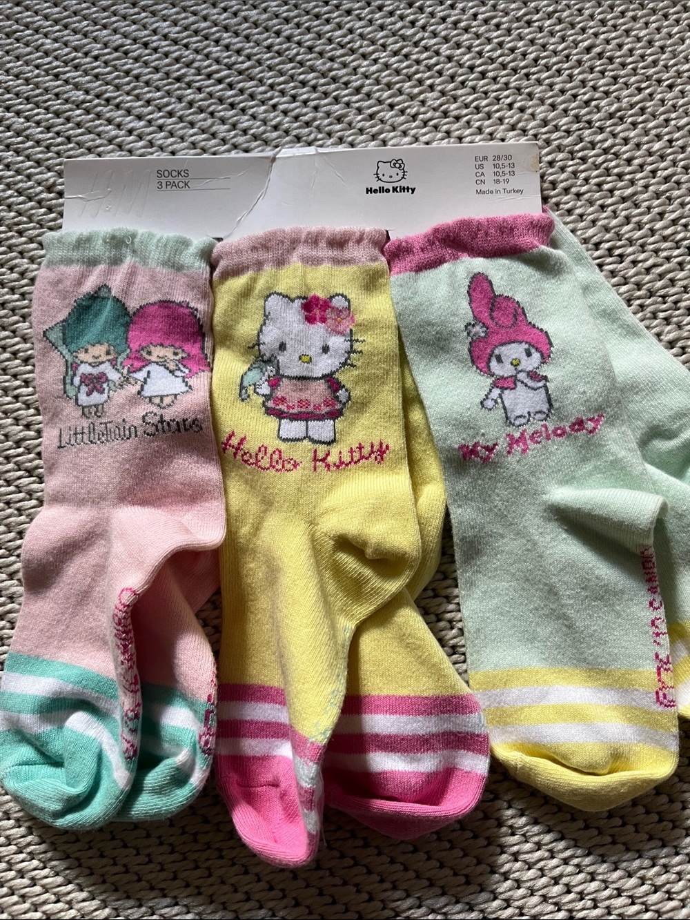 Socks 3 pack Hello Kitty girls 10.5-13 Sanrio 75% cotton 23% polyamide elastane